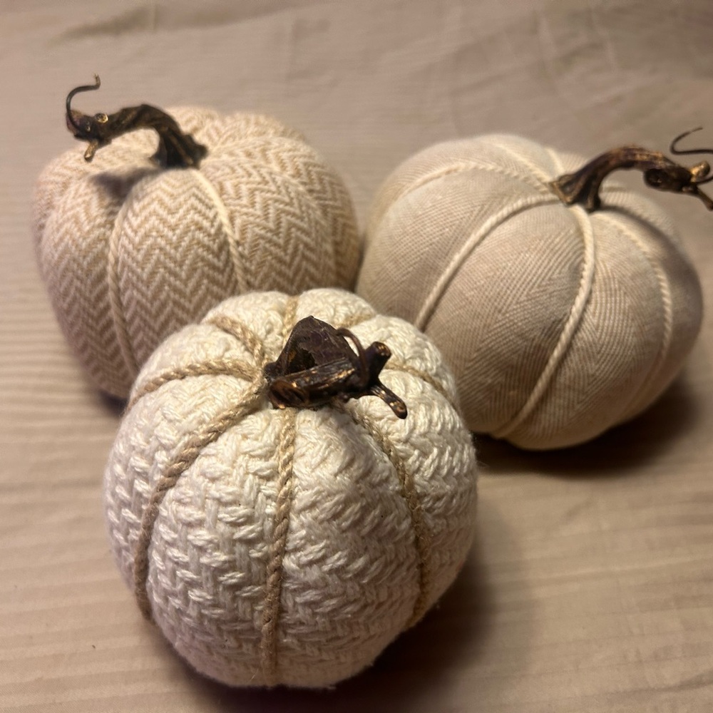 Set of Three Cream Fabric Pumpkins